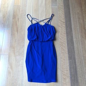 Royal blue with gold rhinestone short formal dress